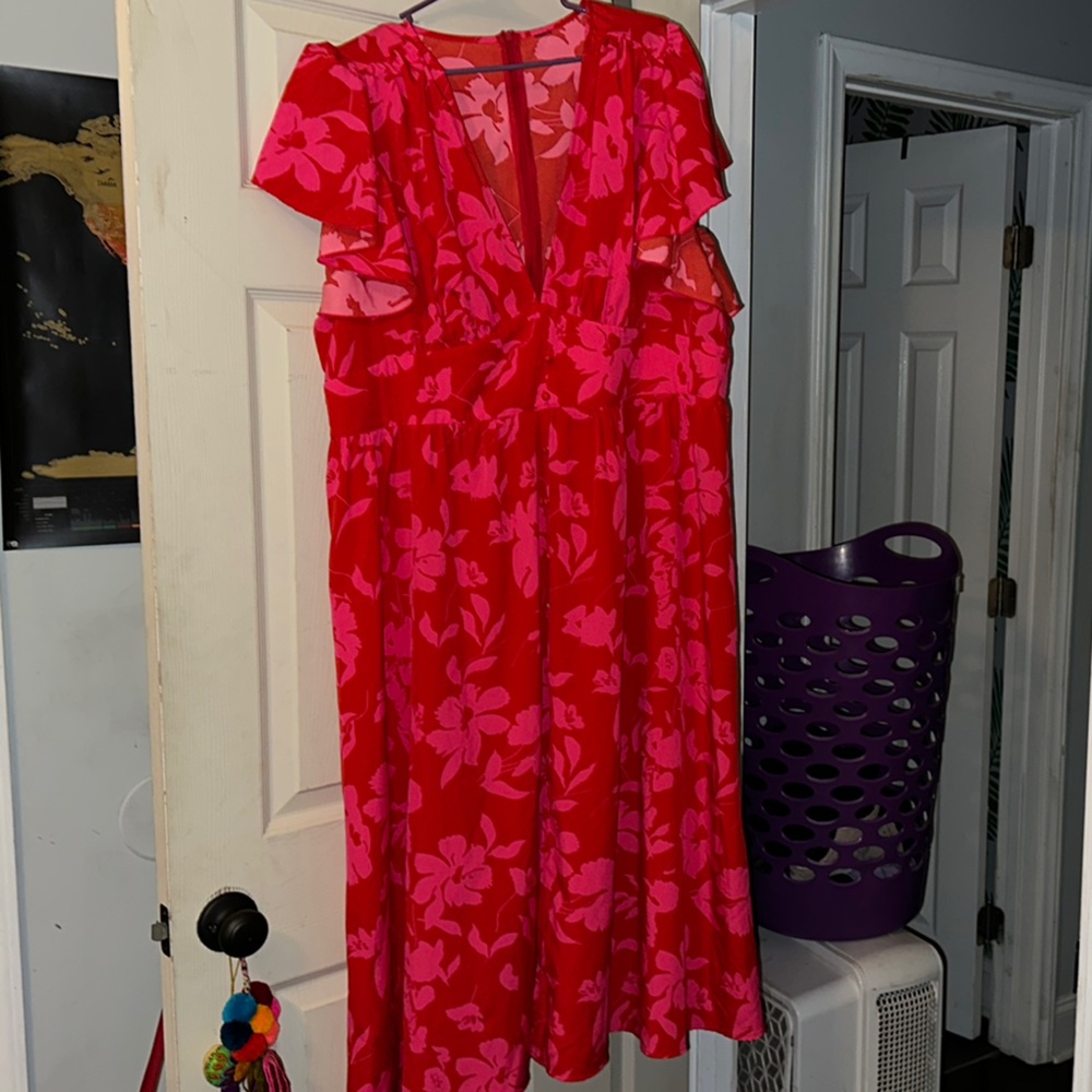 Red and Pink Floral Dress